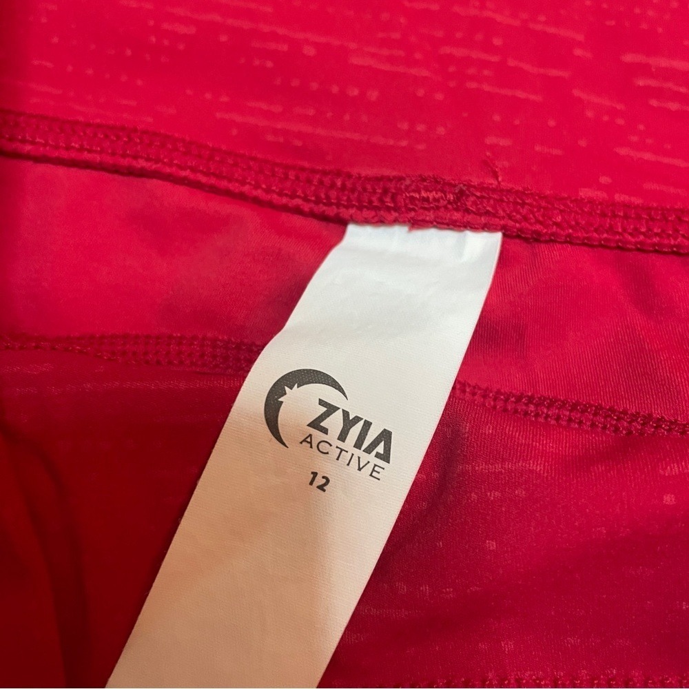 Zyia Active Red Space Dye High Waisted Pocket Leggings Size 12 Drawstring 7/8 - Picture 2 of 8